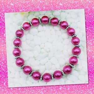 💖NEW PINK 8mm Glass Pearl/Silv Stretch Br